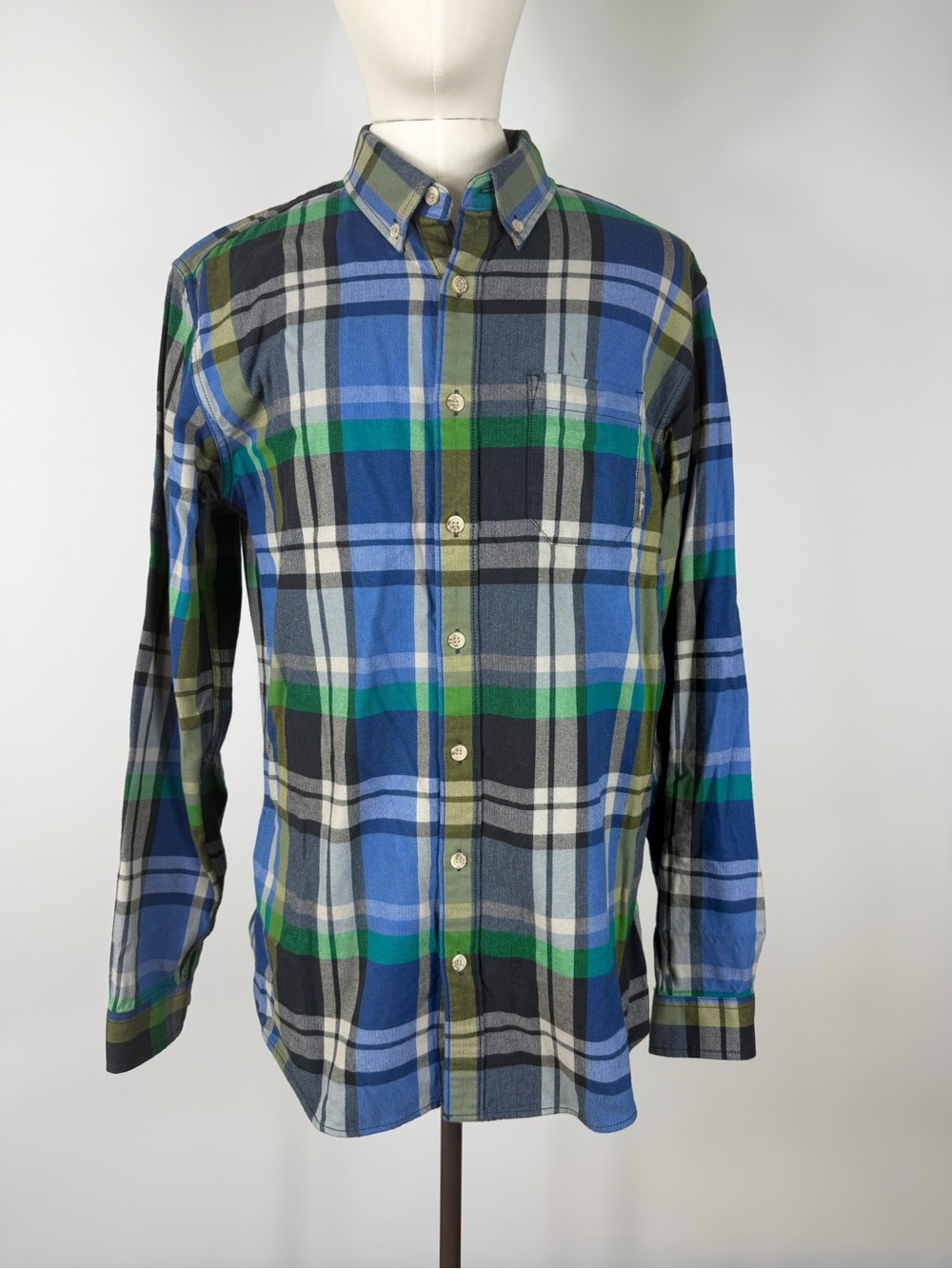 Eddie Bauer Blue, Navy & White Plaid Button-Down Shirt TL slim fit long sleeve